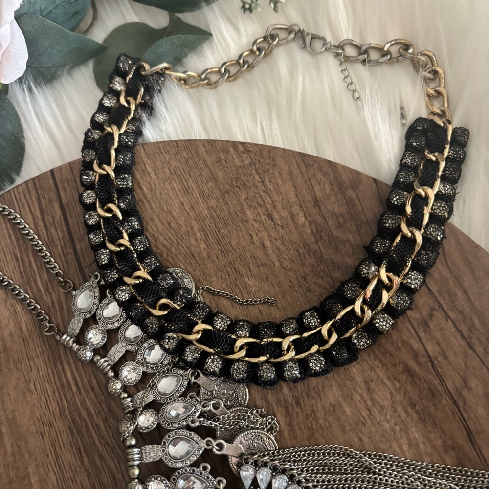 Statement Black And Silver Multi-Layer Necklace S… - image 4